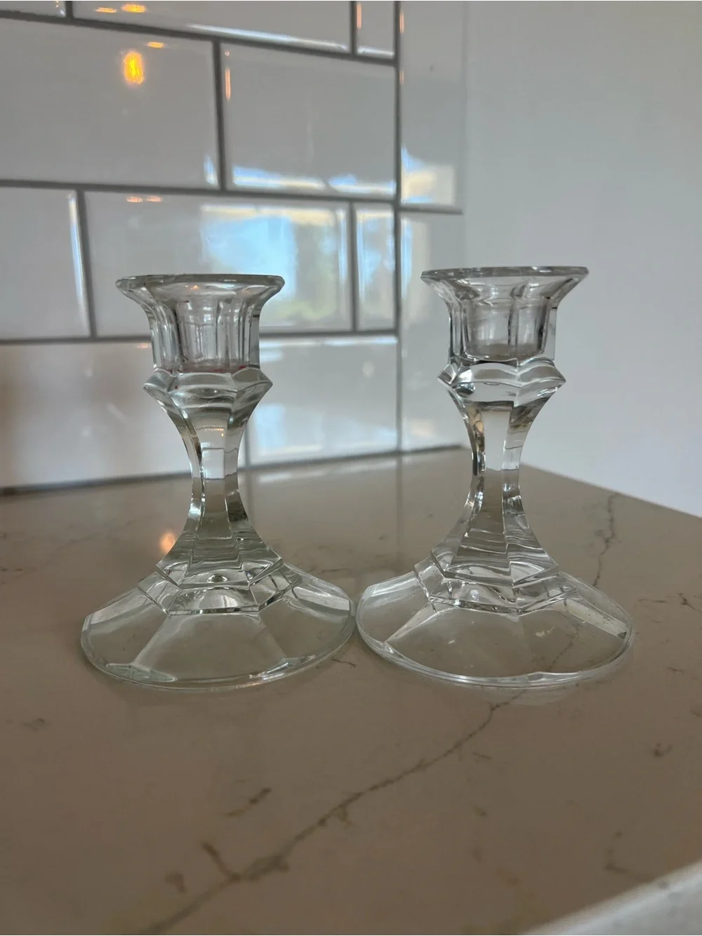 Clear Glass Taper Candle Holders - Pair